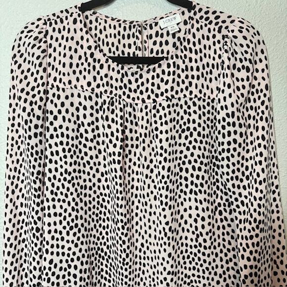 J. Crew Pink Dot Feminine Blouson Long Sleeve Blouse X-Small - Picture 3 of 12